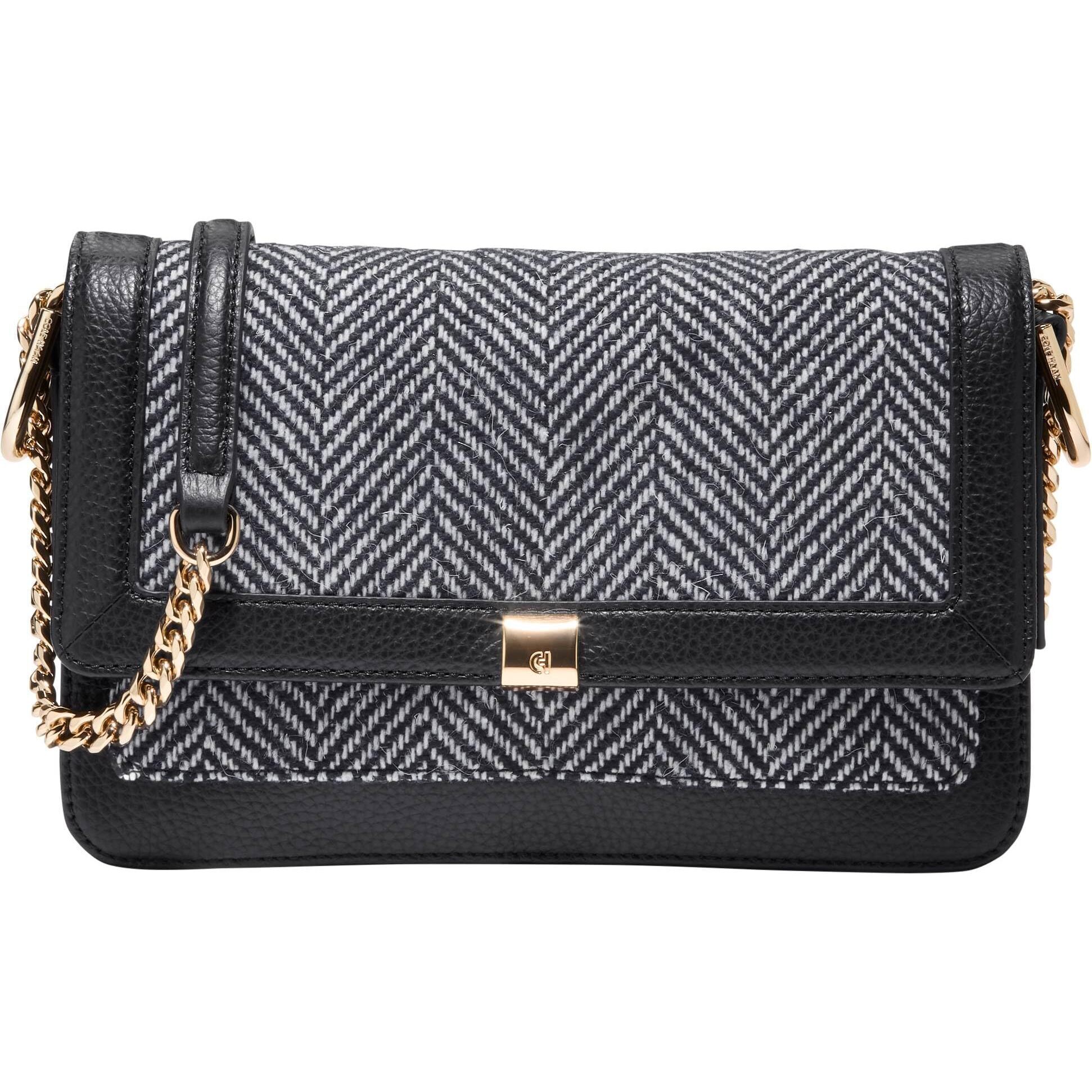 1609 Daniella Chain Shoulder Bag, Herringbone Tweed/Black